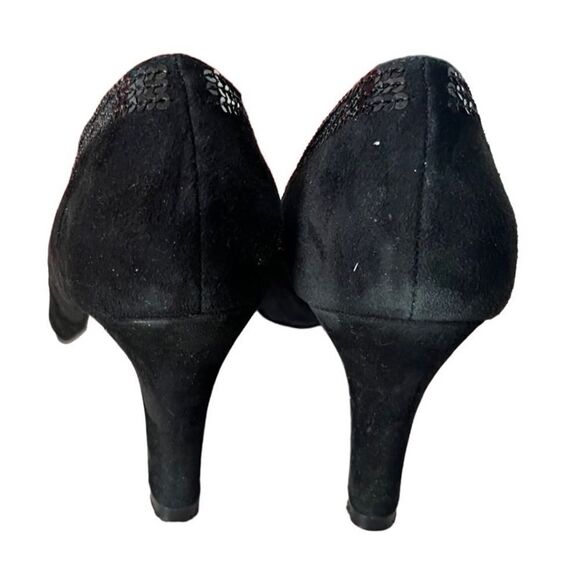 Loft Stacy Suede Open Toe Heels 6.5 Sequin Embellished Black - Picture 4 of 13